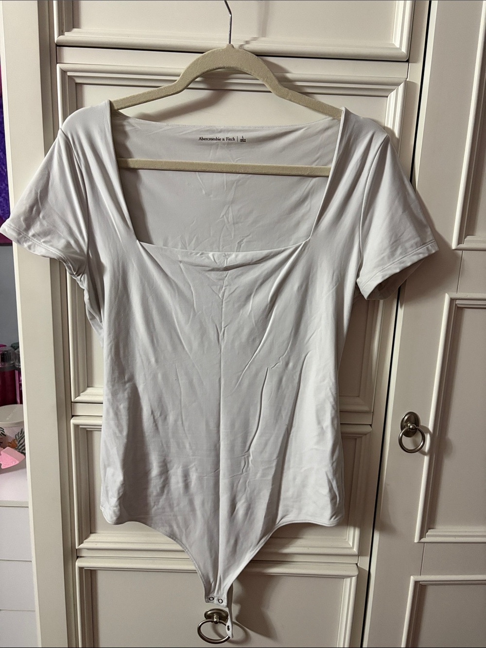 Abercrombie & Fitch White Square-Neck Short Sleeve Bodysuit